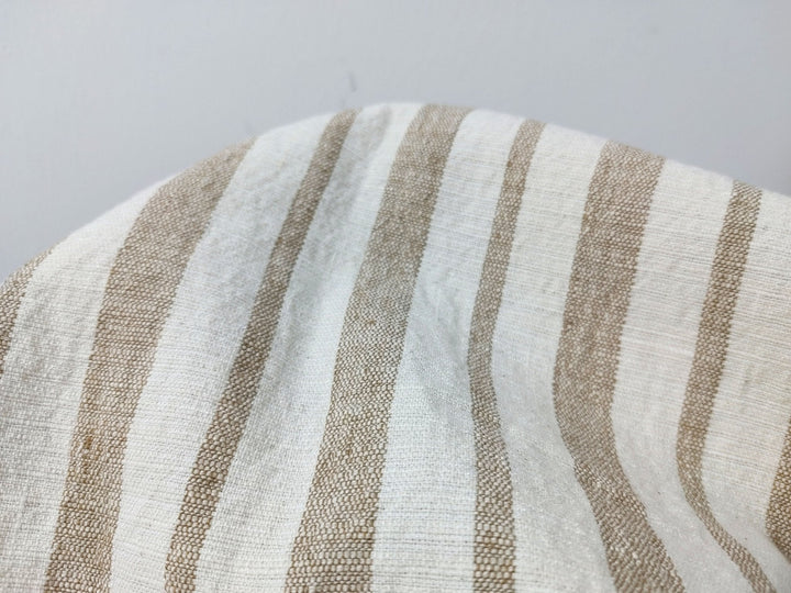 Linen Cotton PU Dobby Stripe Fabric with Stretch Effect 7372 - The Linen Lab - Beige