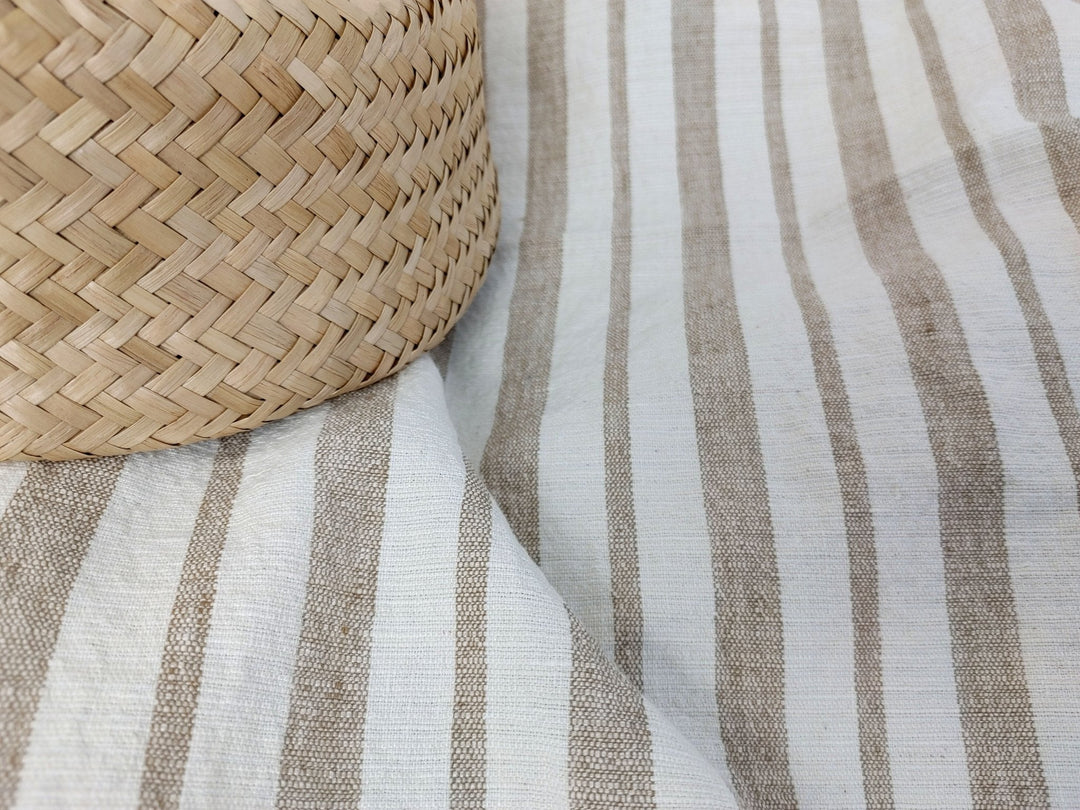 Linen Cotton PU Dobby Stripe Fabric with Stretch Effect 7372 - The Linen Lab - Beige