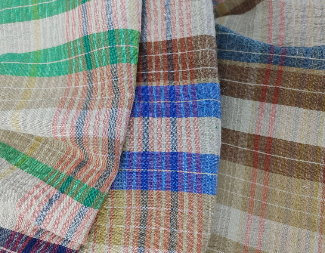 Linen Cotton PU Plaid Fabric with Subtle Wrinkle Charm 7465 7466 7467 - The Linen Lab - Green