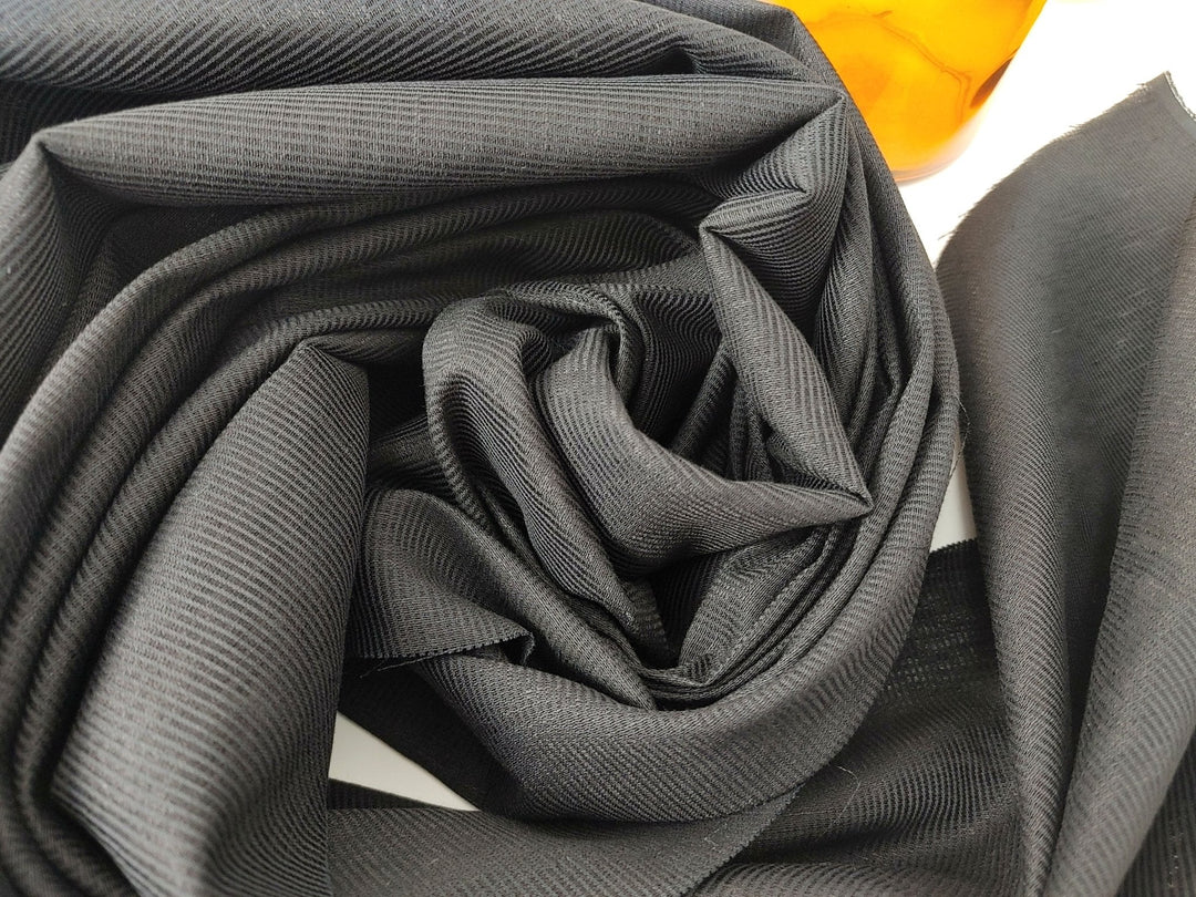 Linen Cotton Sheer Stripe Fabric Black Color 6947 - The Linen Lab - Black