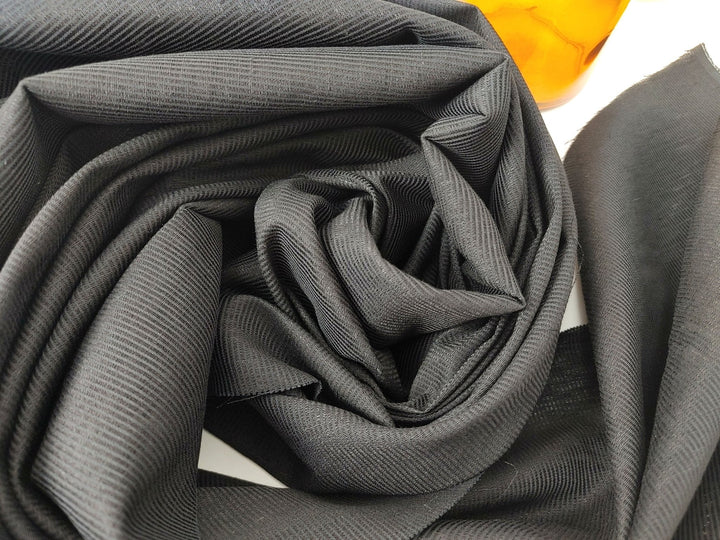 Linen Cotton Sheer Stripe Fabric Black Color 6947 - The Linen Lab - Black