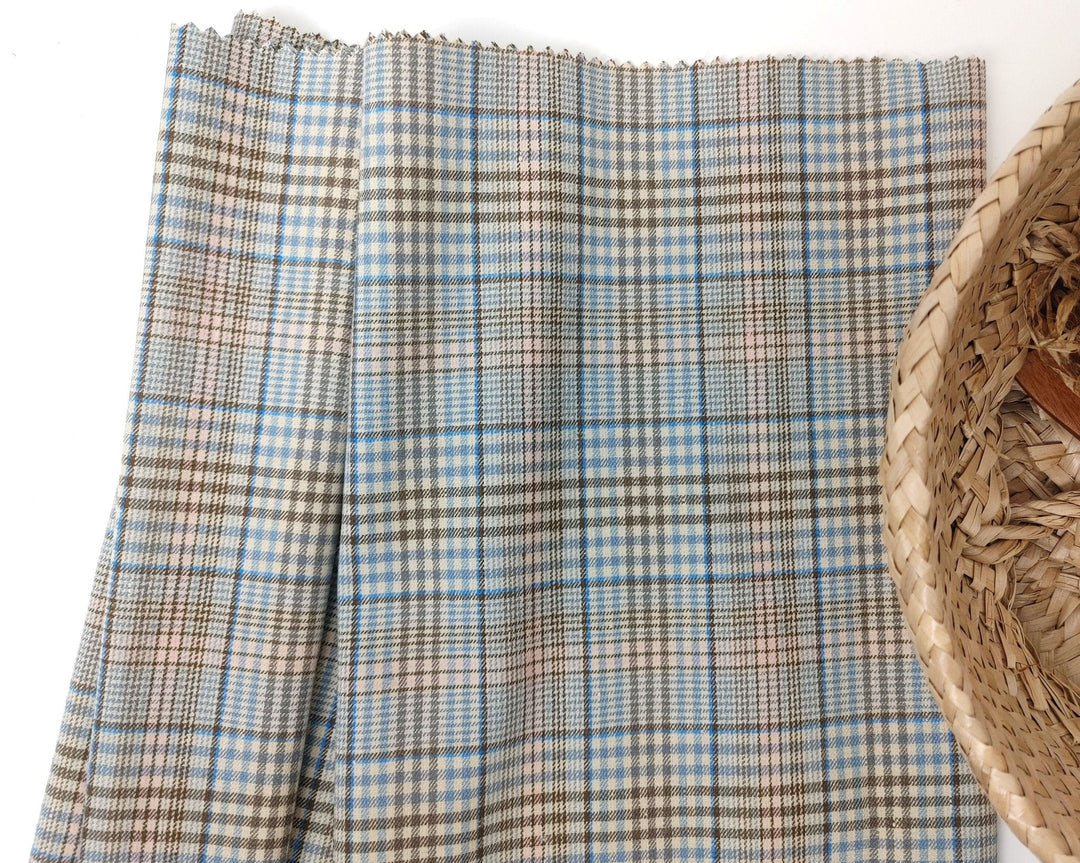 Linen Cotton Stretch Plaid Fabric 7520 - The Linen Lab - Beige