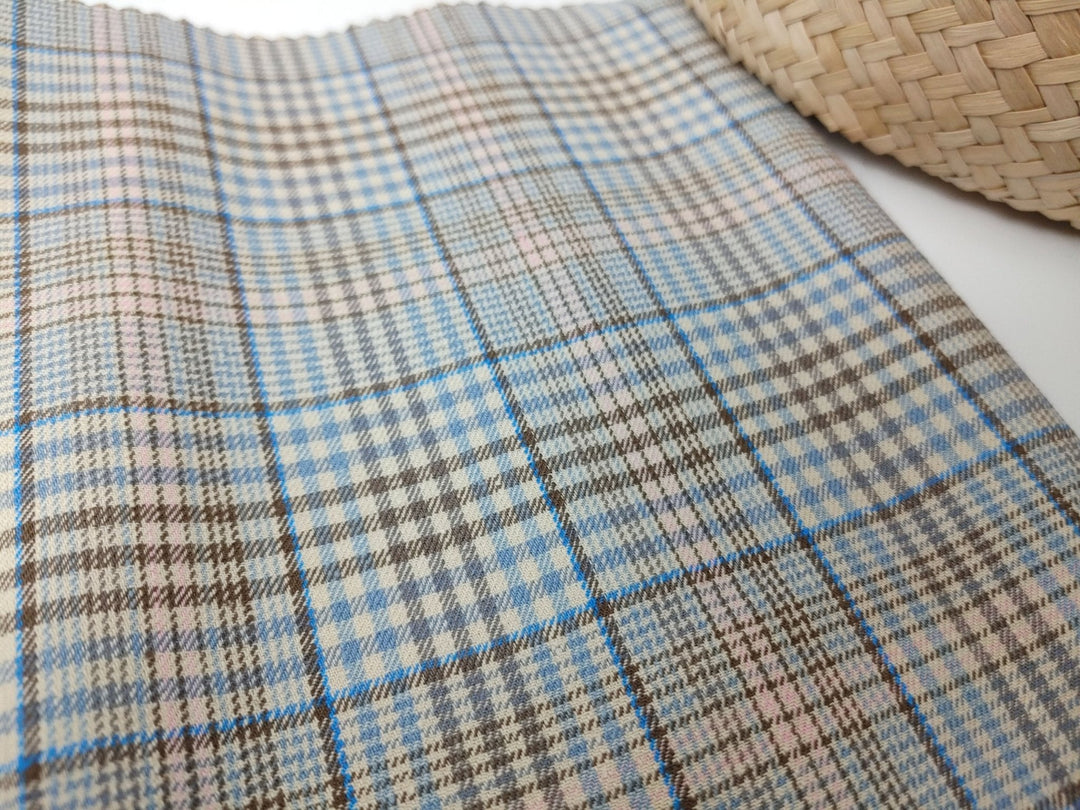 Linen Cotton Stretch Plaid Fabric 7520 - The Linen Lab - Beige