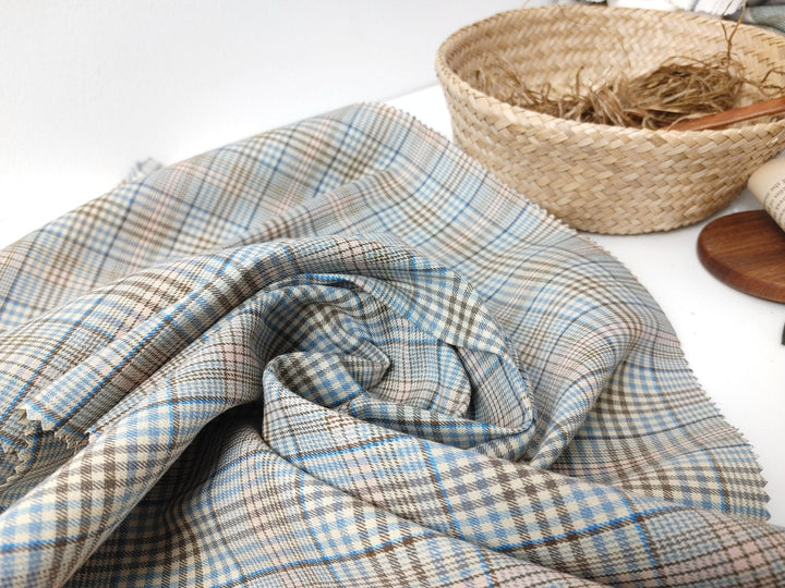 Linen Cotton Stretch Plaid Fabric 7520 - The Linen Lab - Beige