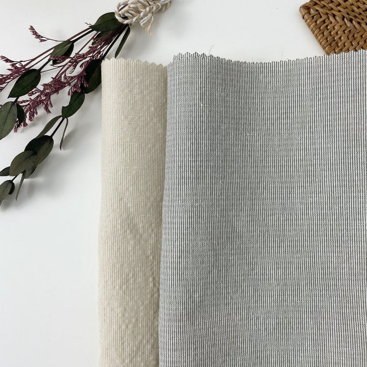 Linen Cotton Stripe Fabric 7087 7088 - The Linen Lab - 7087 BEIGE