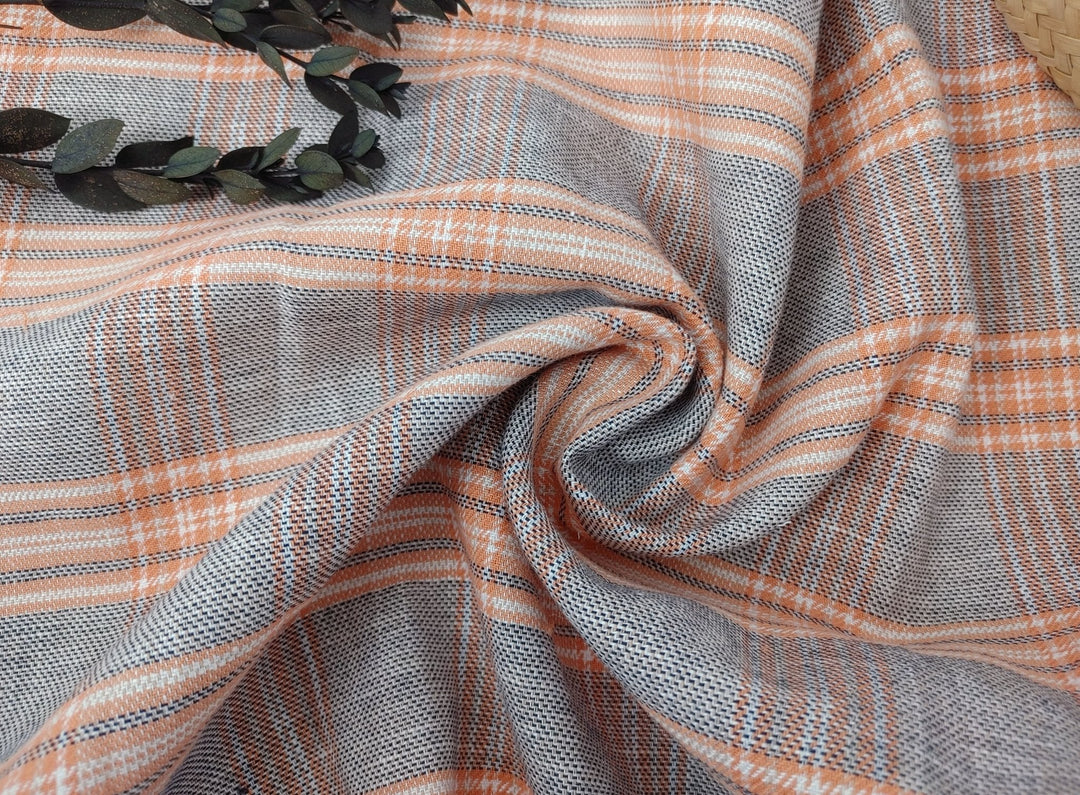 Linen Cotton Twill Plaid Fabric 6113 6114 - The Linen Lab - Orange
