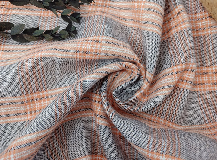 Linen Cotton Twill Plaid Fabric 6113 6114 - The Linen Lab - Orange