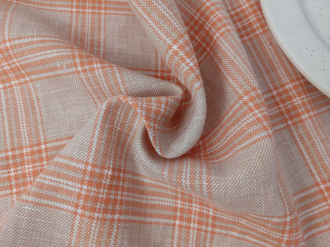 Linen Cotton Twill Plaid Fabric 6113 6114 - The Linen Lab - Orange