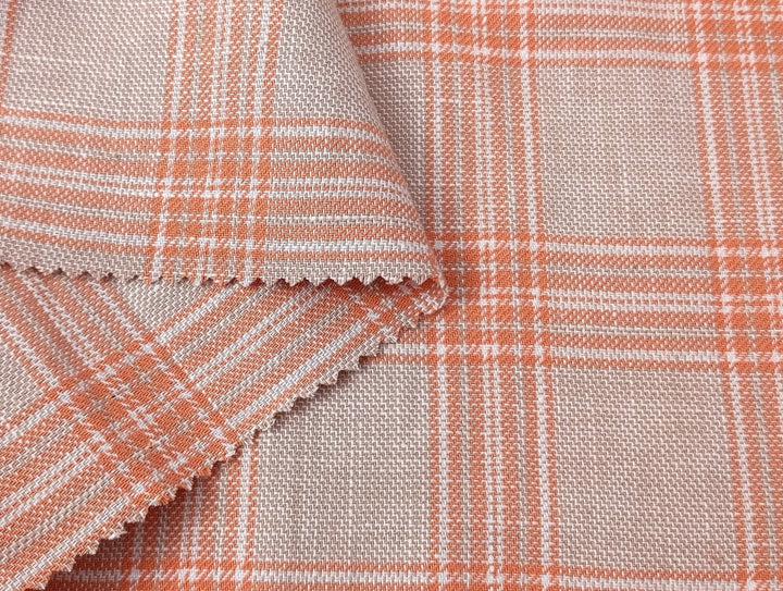 Linen Cotton Twill Plaid Fabric 6113 6114 - The Linen Lab - Orange