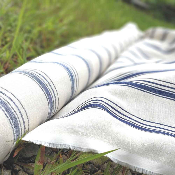 Linen Dobby Vintage Stripe Fabric (4707 6288 7116) - The Linen Lab - Navy