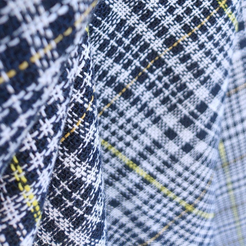 Linen Double Face Glen Plaid Fabric (5983) - The Linen Lab - Navy