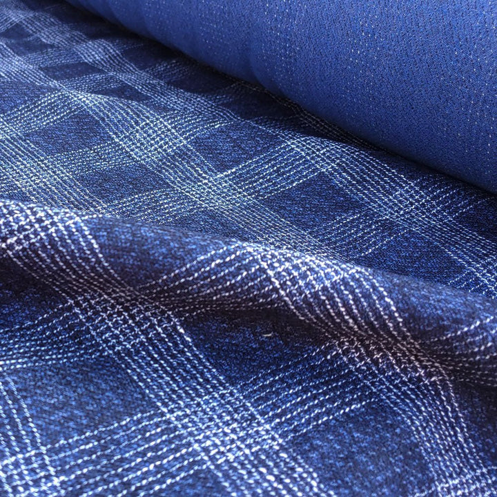 Linen Double Face Tweed Plaid Fabric (6004 6409 6410) - The Linen Lab - Navy