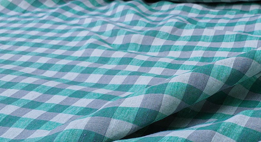Linen Fabric Green Gingham Check 6393 - The Linen Lab - Green 6393
