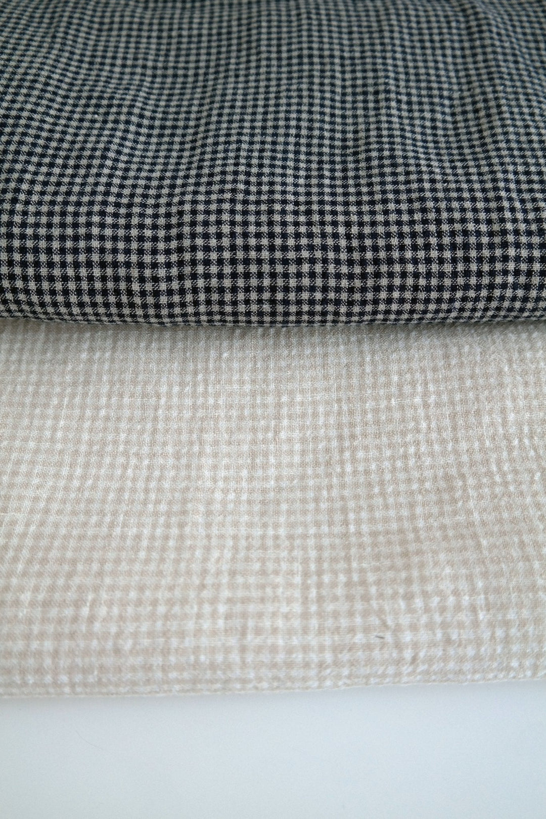 Linen Fabric Seersucker Gingham Check 7161 7235 - The Linen Lab - Beige 7161
