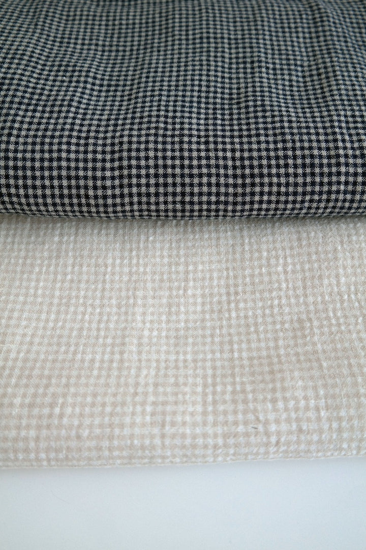 Linen Fabric Seersucker Gingham Check 7161 7235 - The Linen Lab - Beige 7161