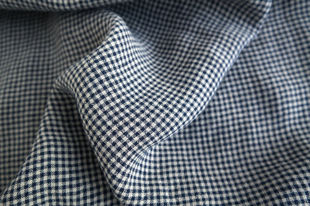 Linen Fabric Seersucker Gingham Check 7161 7235 - The Linen Lab - Navy 7235