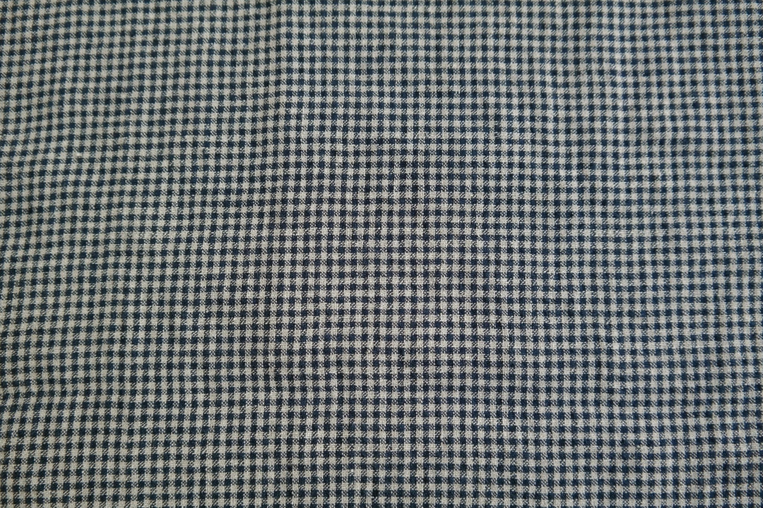 Linen Fabric Seersucker Gingham Check 7161 7235 - The Linen Lab - Navy 7235