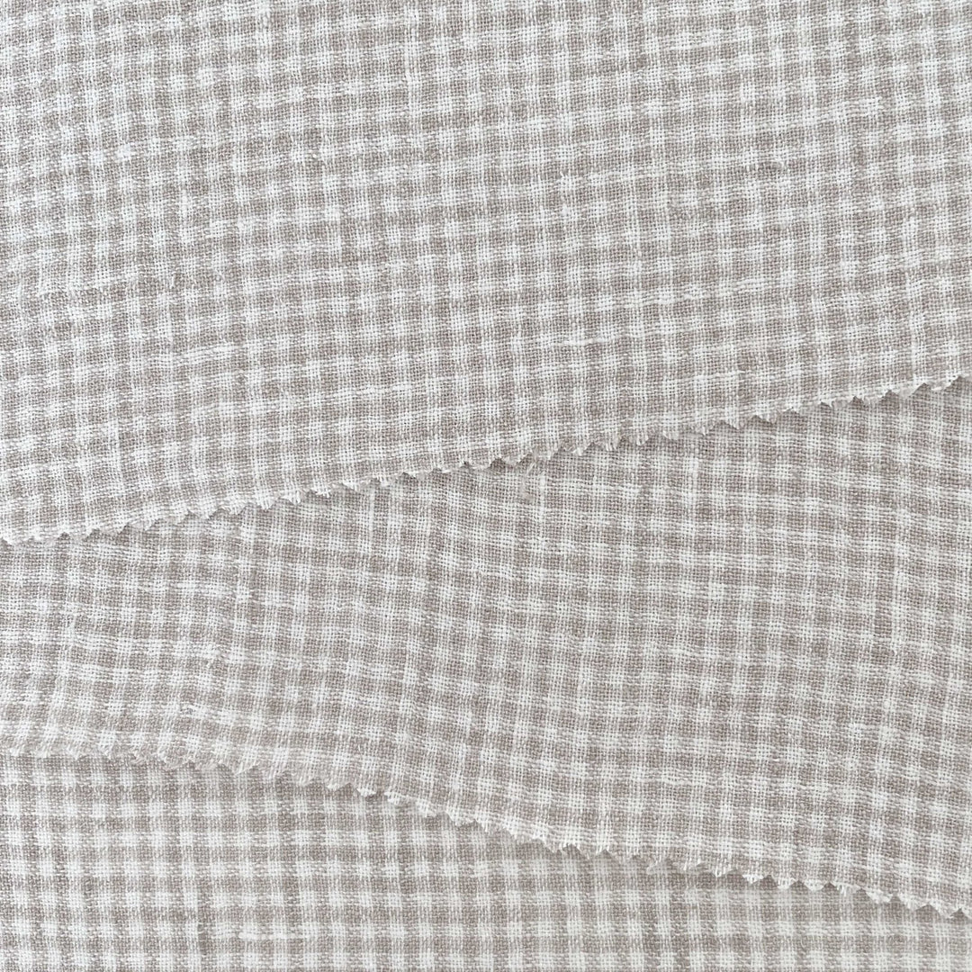 Linen Fabric Seersucker Gingham Check 7328 7329 - The Linen Lab - Beige