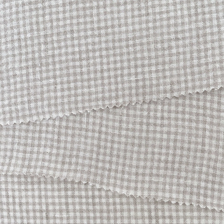 Linen Fabric Seersucker Gingham Check 7328 7329 - The Linen Lab - Beige