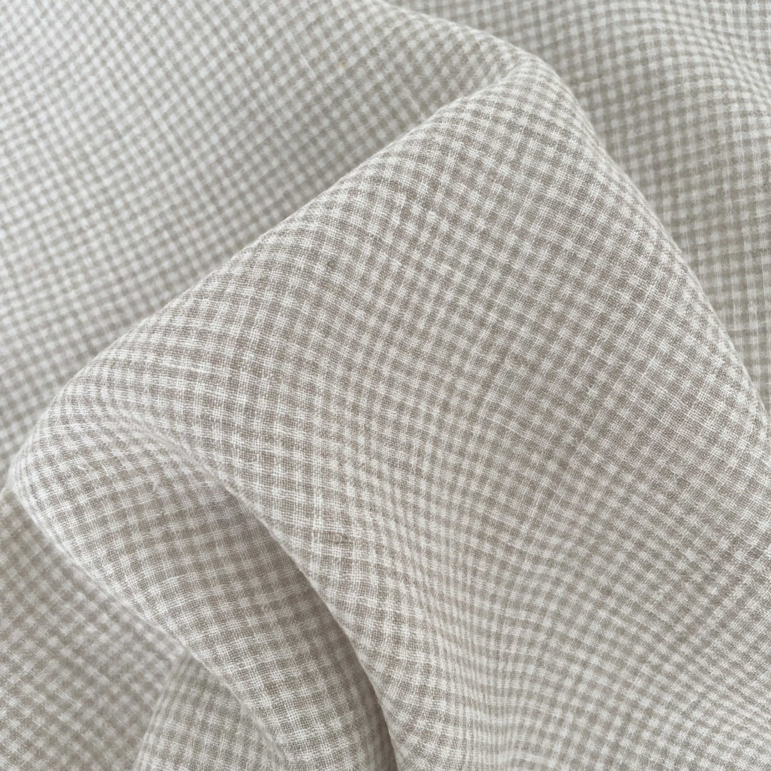 Linen Fabric Seersucker Gingham Check 7328 7329 - The Linen Lab - Beige