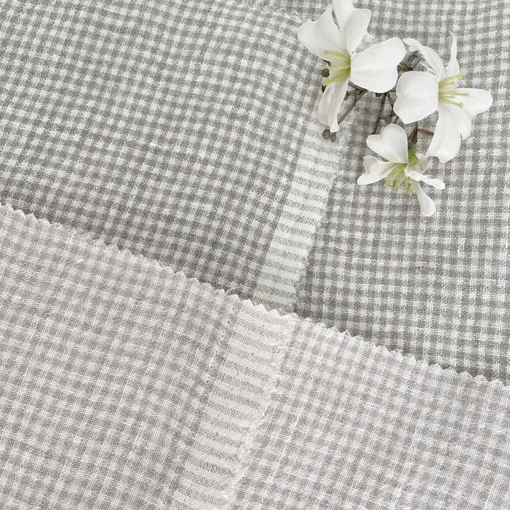 Linen Fabric Seersucker Gingham Check 7328 7329 - The Linen Lab - Beige