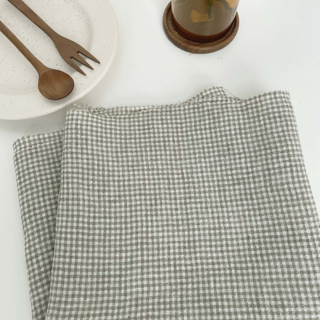 Linen Fabric Seersucker Gingham Check 7328 7329 - The Linen Lab - Beige