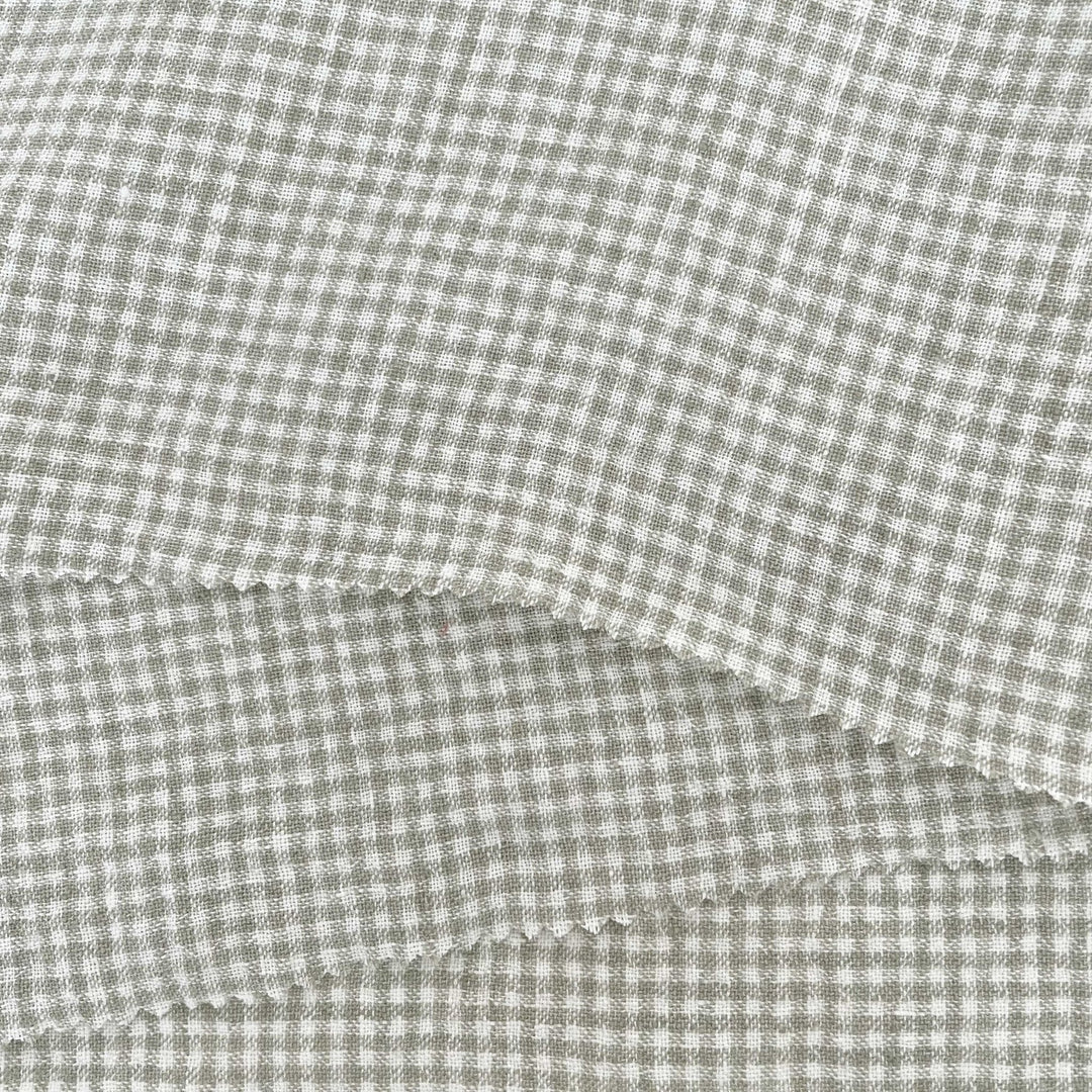 Linen Fabric Seersucker Gingham Check 7328 7329 - The Linen Lab - Khaki