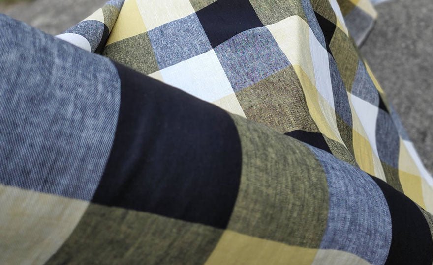 Linen Fabric Yellow Big Gingham Check 4533 - The Linen Lab - Yellow check 4533