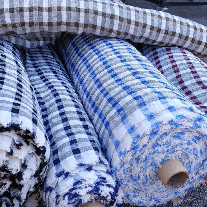 Linen Gingham Check Seersucker Fabric (6326 6828 6827 6918 6919) - The Linen Lab - Red