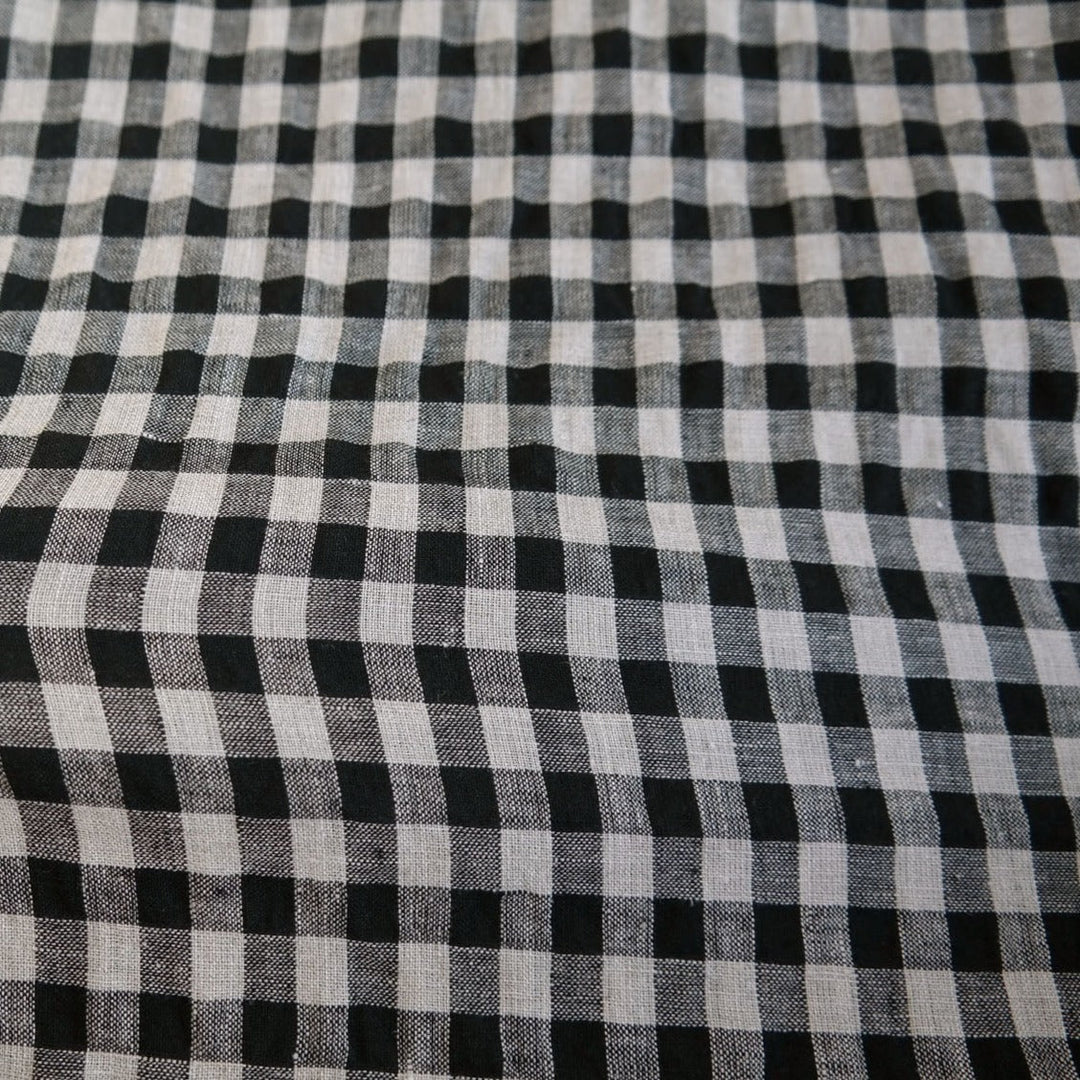 Linen Gingham Check Seersucker Stretch Fabric (6515) - The Linen Lab - Black and Natural
