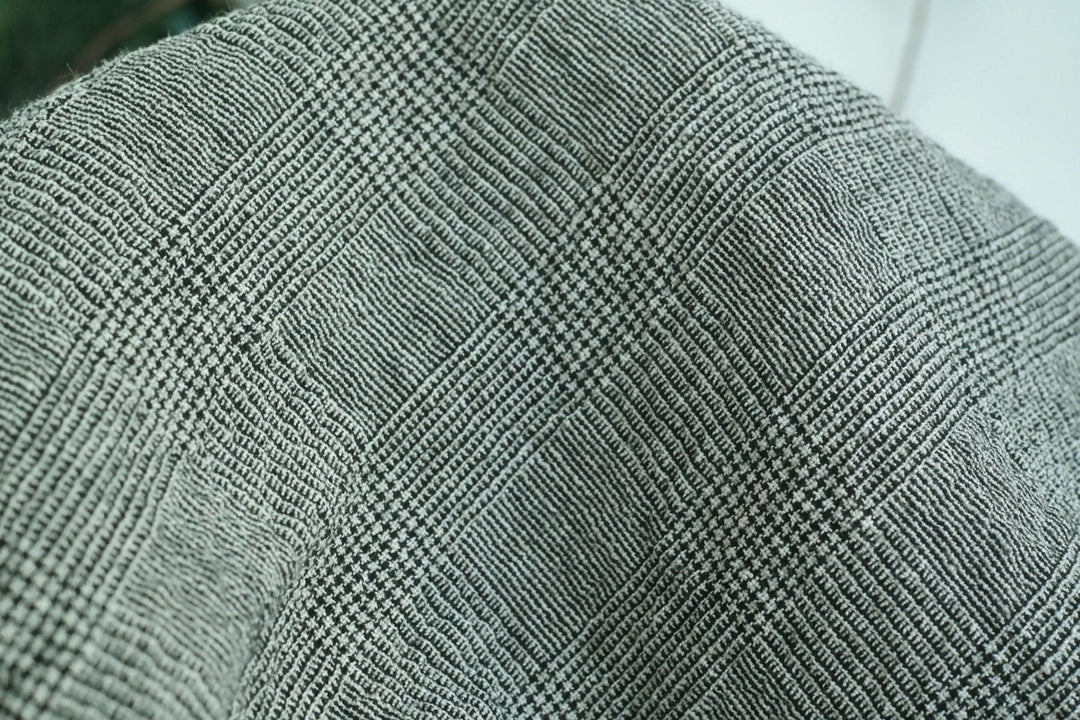 Linen Glen Plaid 4-way Stretch Fabric with Wrinkle Effect 7319 - The Linen Lab - BLACK