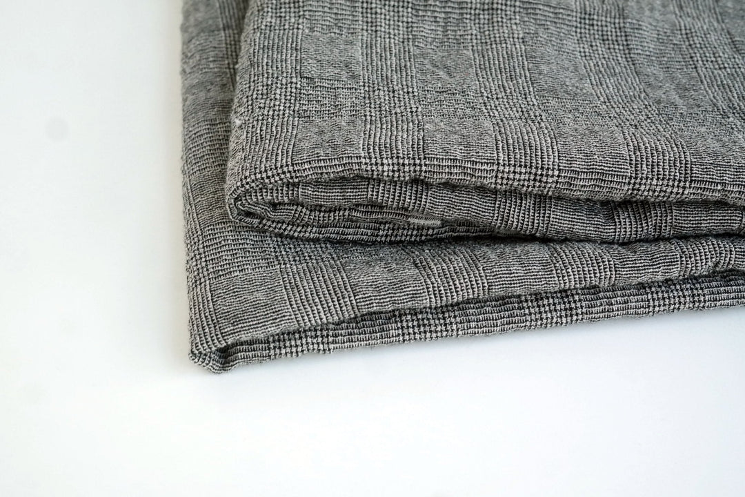 Linen Glen Plaid 4-way Stretch Fabric with Wrinkle Effect 7319 - The Linen Lab - BLACK