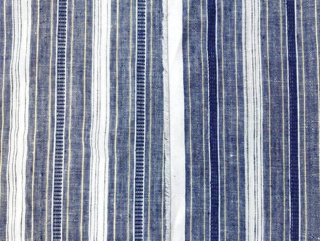 Linen Gold Lurex Dobby Stripe Fabric 1547 74 - The Linen Lab - Ivory