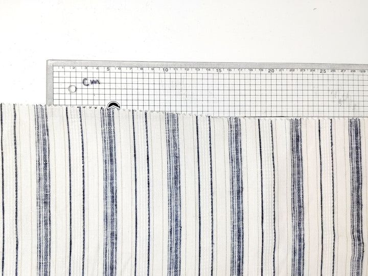 Linen Gold Lurex Dobby Stripe Fabric 1547 74 - The Linen Lab - Ivory