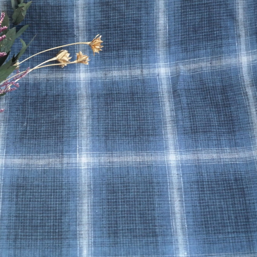 Linen Gradation Plaid Fabric (7324) - The Linen Lab - navy