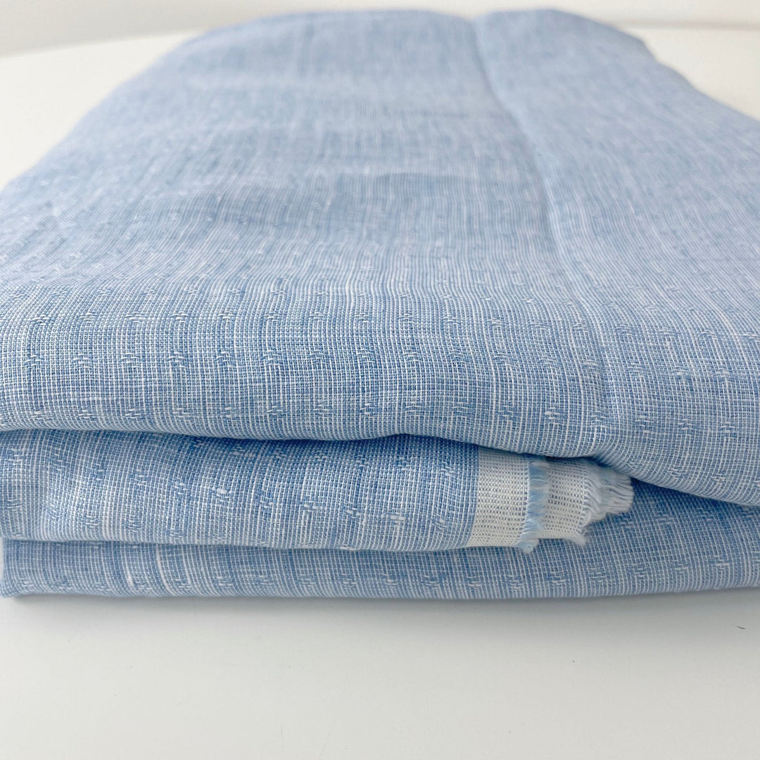 Linen Jacquard Small Pattern Fabric 4888 4887 - The Linen Lab - Blue