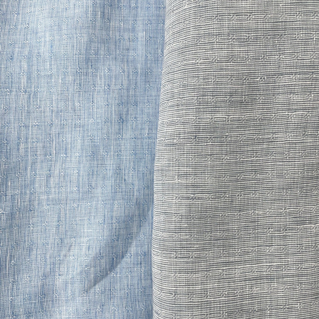 Linen Jacquard Small Pattern Fabric 4888 4887 - The Linen Lab - Blue
