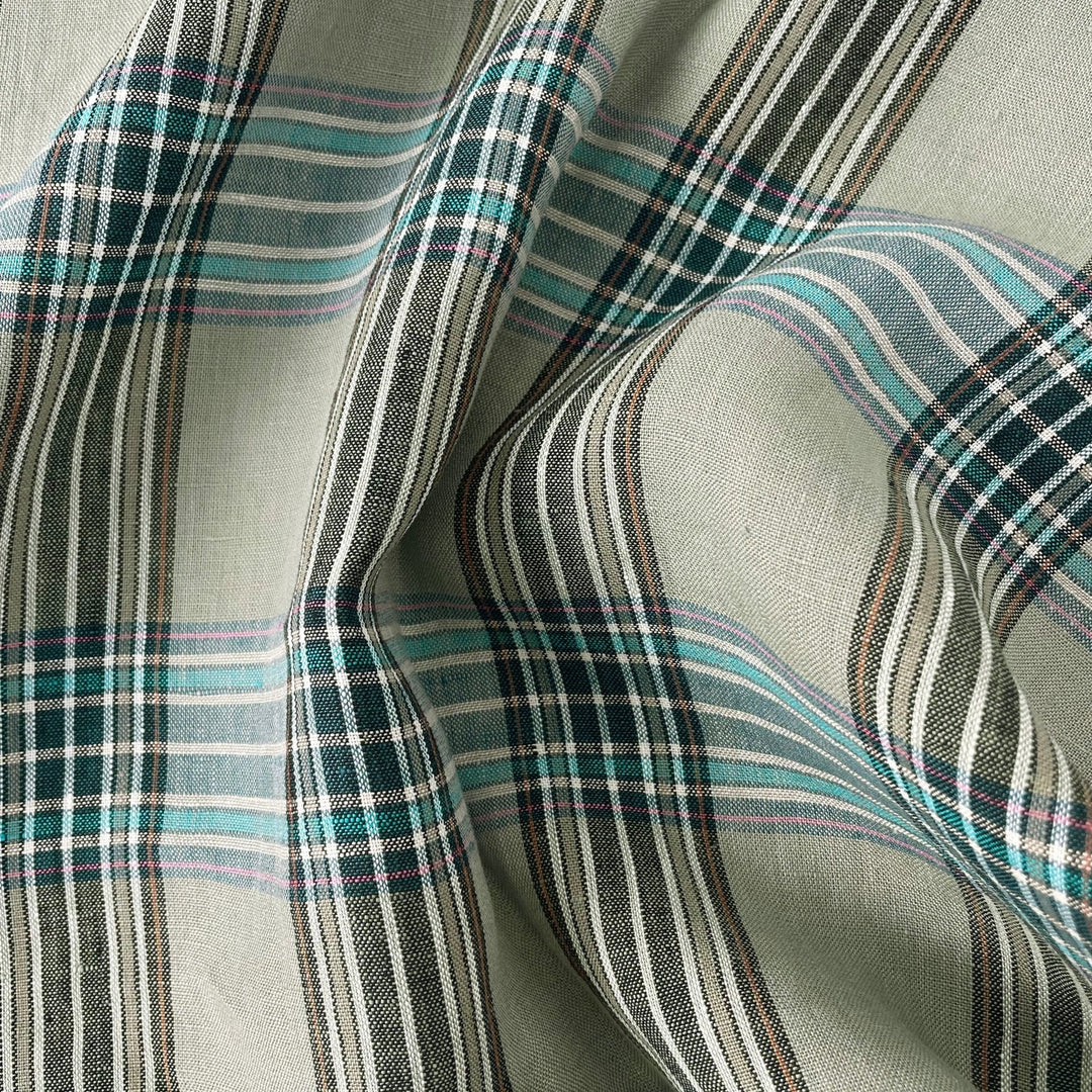 Linen Khaki Grid Check 7334 - The Linen Lab - Khaki