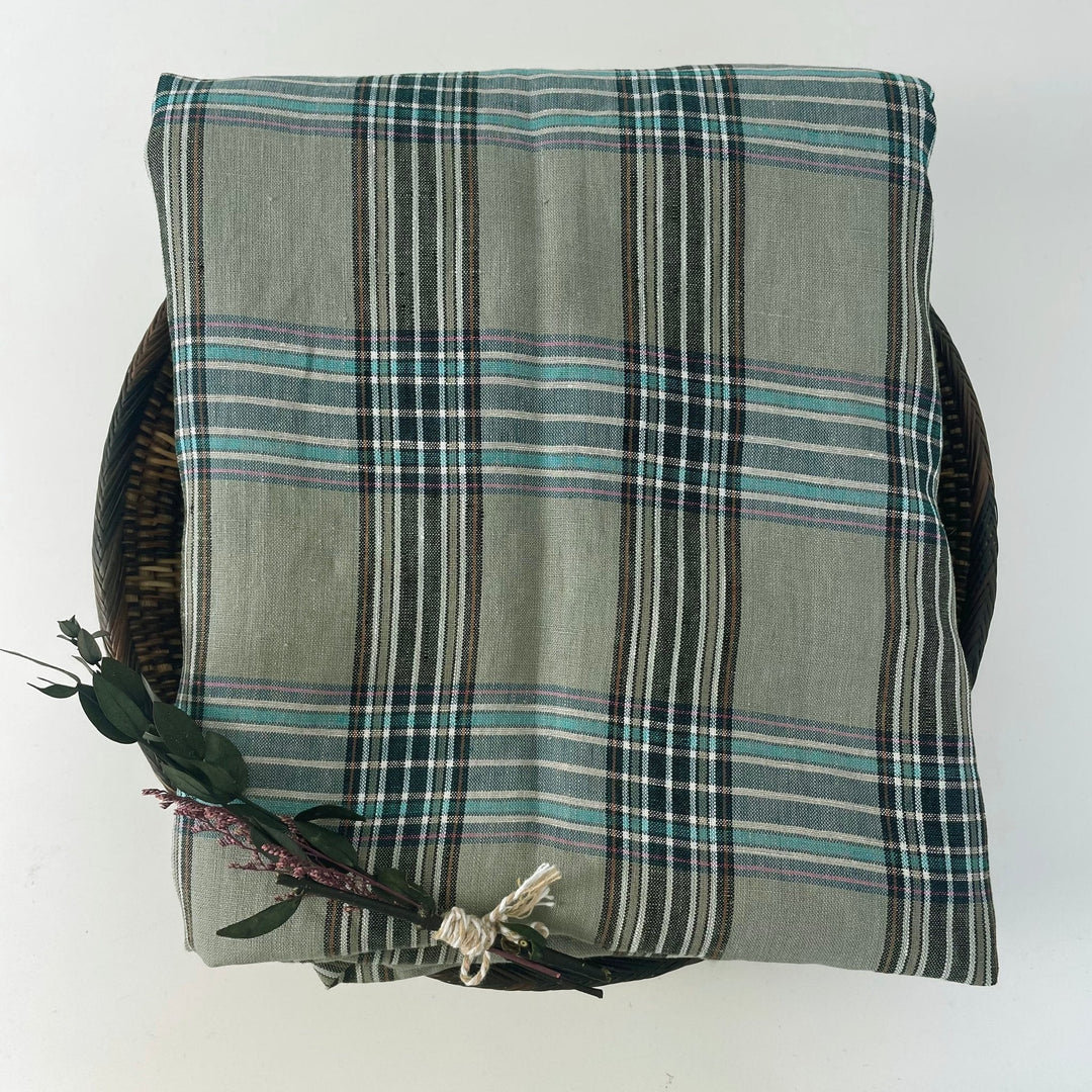 Linen Khaki Grid Check 7334 - The Linen Lab - Khaki