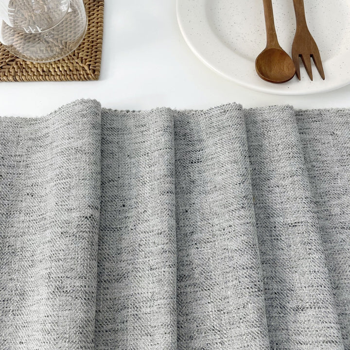 Linen Melange Fabric HBT Herringbone Twill (6667 6668) - The Linen Lab - Grey