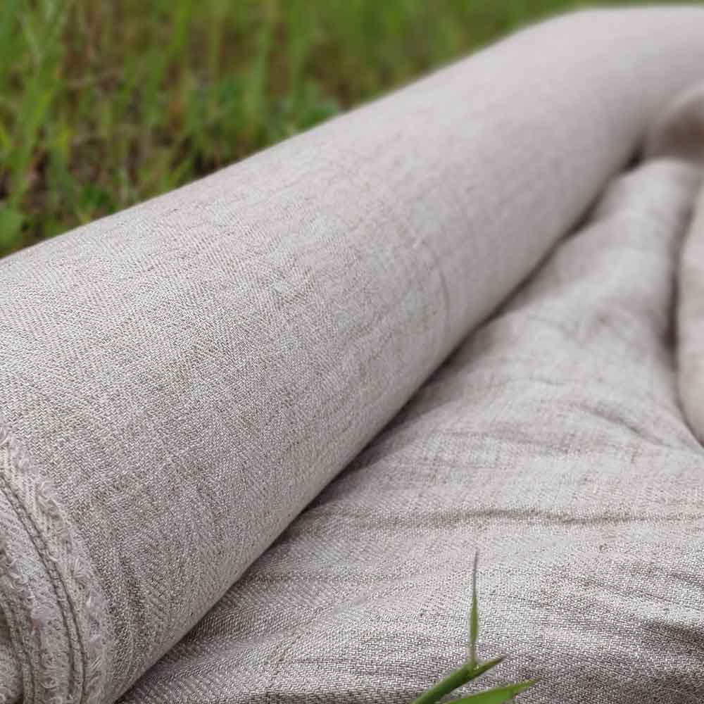 Linen Melange Fabric HBT Herringbone Twill (6706) - The Linen Lab - Beige