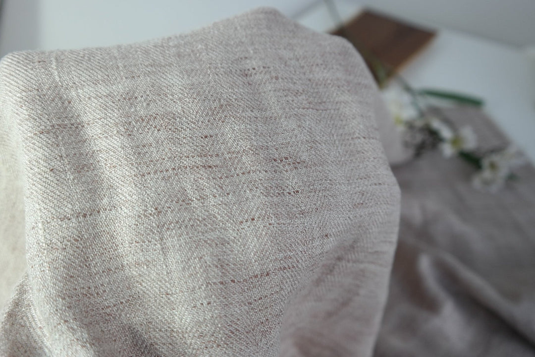Linen Melange Fabric HBT Herringbone Twill (6706) - The Linen Lab - Beige