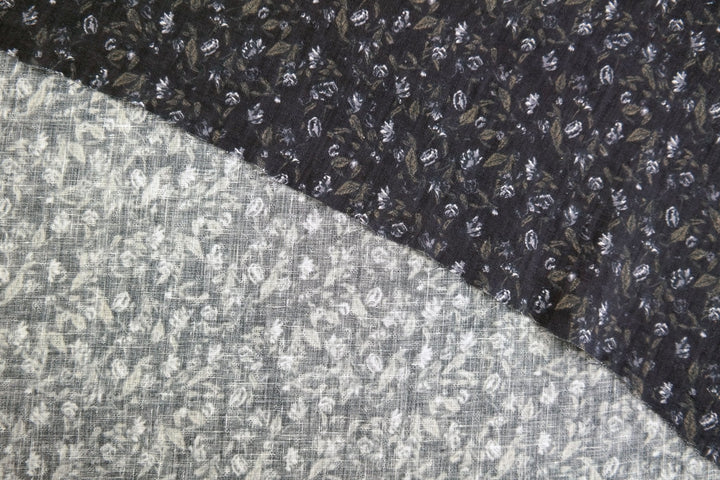 Linen Navy Flower Print (7374) - The Linen Lab - blue