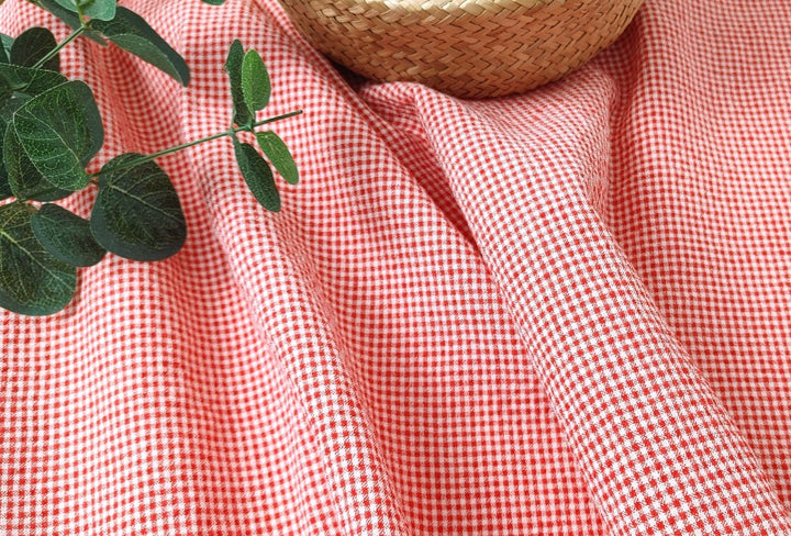 Linen Nylon Cotton Small Check Fabric with Subtle Seersucker Effect - A Blend of Comfort and Style 7635 7636 - The Linen Lab - Green