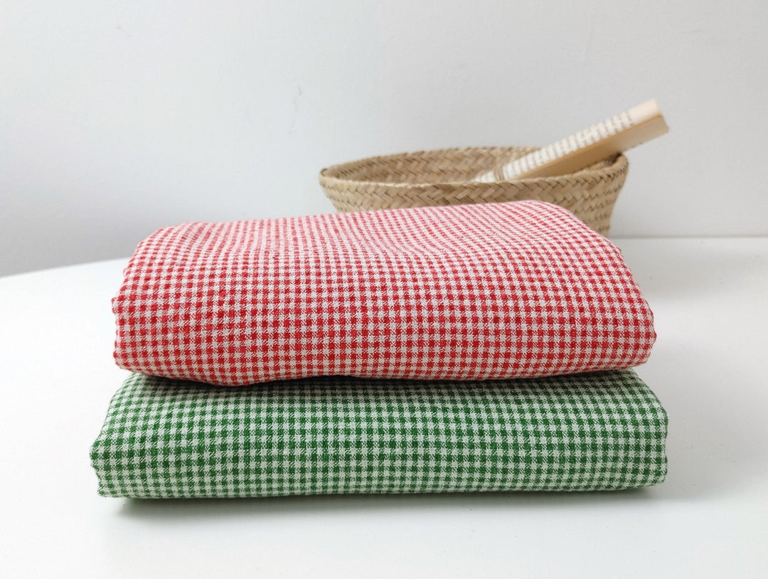 Linen Nylon Cotton Small Check Fabric with Subtle Seersucker Effect - A Blend of Comfort and Style 7635 7636 - The Linen Lab - Red