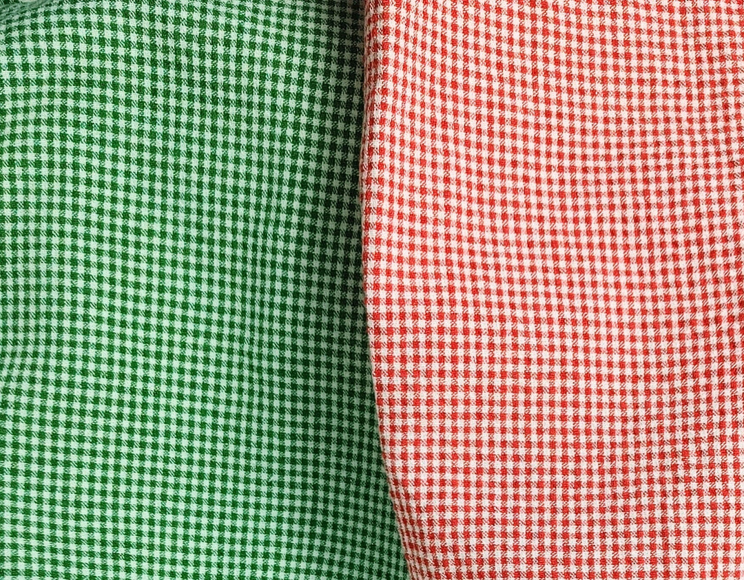 Linen Nylon Cotton Small Check Fabric with Subtle Seersucker Effect - A Blend of Comfort and Style 7635 7636 - The Linen Lab - Red