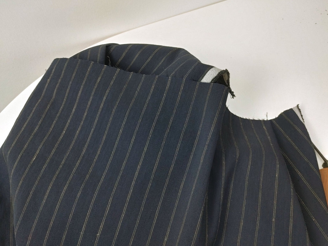 Linen Nylon Stretch Fabric with 2-Pin Stripe 7657 - The Linen Lab - Black