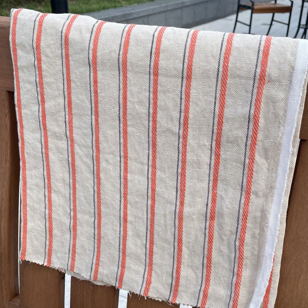 Linen Orange Dobby Stripe Fabric (6920) - The Linen Lab - Orange