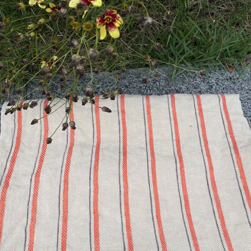 Linen Orange Dobby Stripe Fabric (6920) - The Linen Lab - Orange