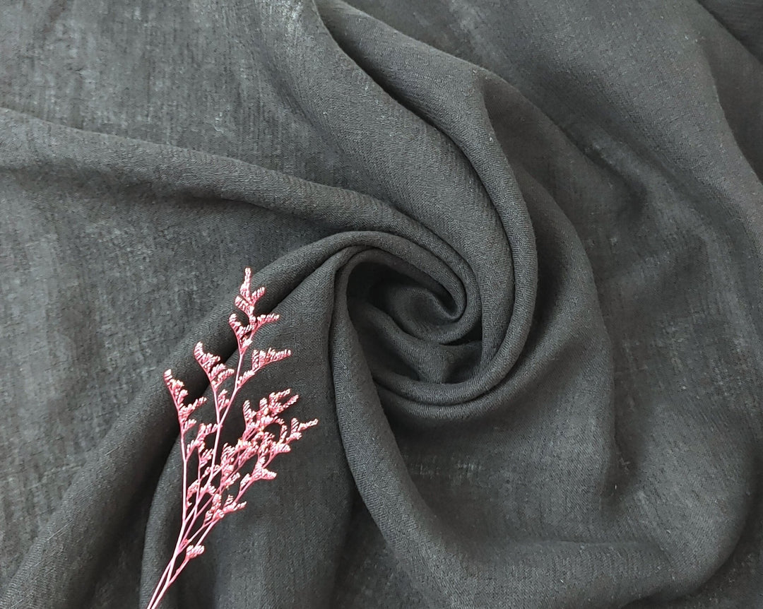 Linen Polyester Blend Fabric with Delicate Stripe Harmony 7749 7750 - The Linen Lab - Black